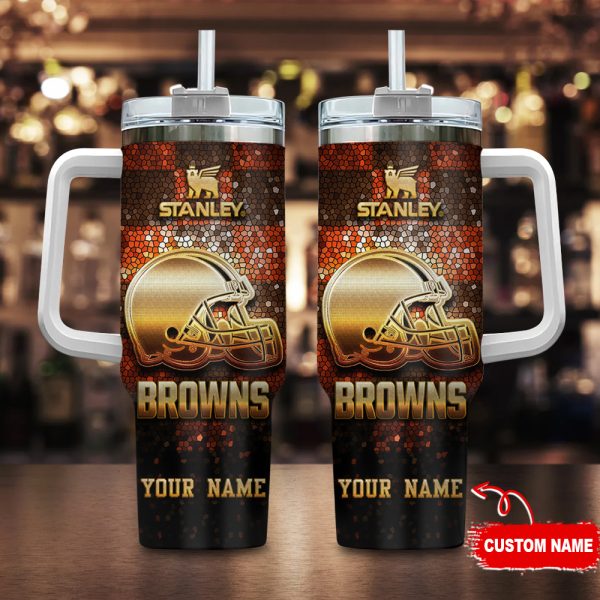 Cleveland Browns NFL Glitter Golden Logo Custom Stanley Quencher 30oz-40oz Stainless Steel Tumbler Hot And Cold Tumbler