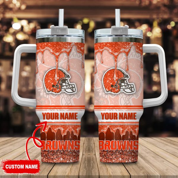 Cleveland Browns NFL Glitter Custom Stanley Quencher 30oz-40oz Stainless Steel Tumbler Hot And Cold Tumbler