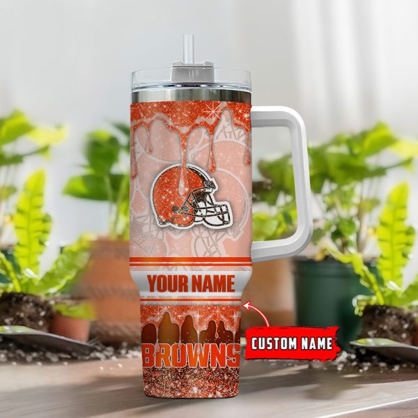 Cleveland Browns NFL Glitter Custom Stanley Quencher 30oz-40oz Stainless Steel Tumbler Hot And Cold Tumbler - Image 2