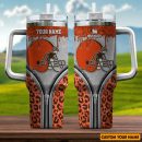 Cleveland Browns NFL Glitter Leopard Print Custom Stanley Quencher 30oz-40oz Stainless Steel Tumbler Hot And Cold Tumbler