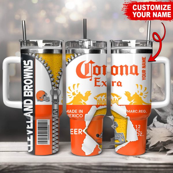 Cleveland Browns NFL Corona Extra Custom Stanley Quencher 30oz-40oz Stainless Steel Tumbler Hot And Cold Tumbler