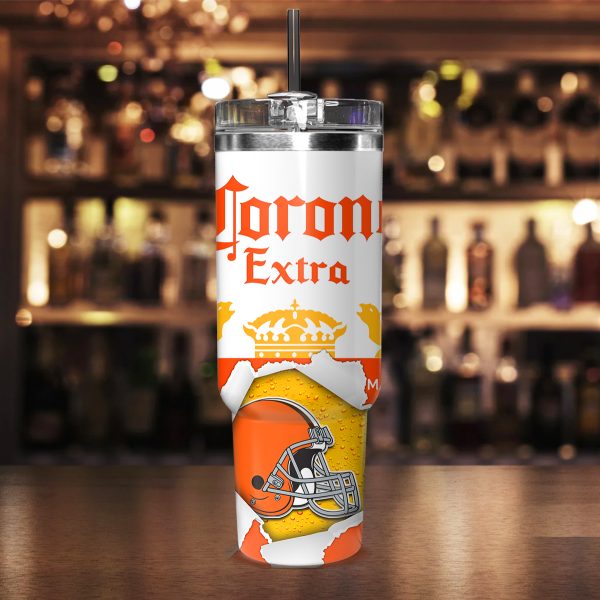 Cleveland Browns NFL Corona Extra Custom Stanley Quencher 30oz-40oz Stainless Steel Tumbler Hot And Cold Tumbler - Image 2