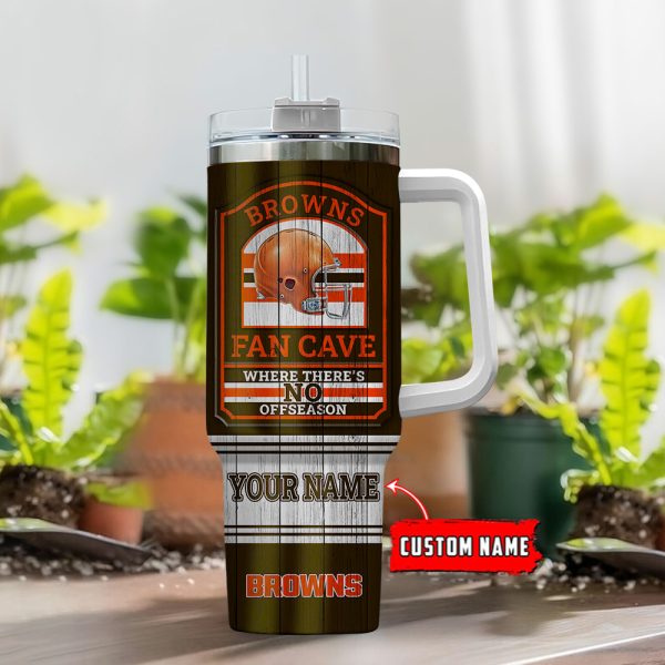Cleveland Browns NFL Fan Cave Custom Stanley Quencher 30oz-40oz Stainless Steel Tumbler Hot And Cold Tumbler - Image 2
