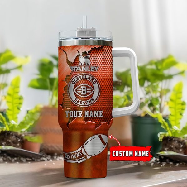 Cleveland Browns NFL Metal Style Custom Stanley Quencher 30oz-40oz Stainless Steel Tumbler Hot And Cold Tumbler - Image 2