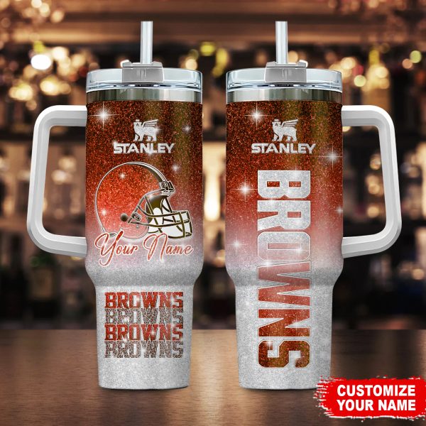 Cleveland Browns NFL Glitter Custom Stanley Quencher 30oz-40oz Stainless Steel Tumbler Hot And Cold Tumbler