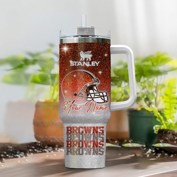 Cleveland Browns NFL Glitter Custom Stanley Quencher 30oz-40oz Stainless Steel Tumbler Hot And Cold Tumbler - Image 2