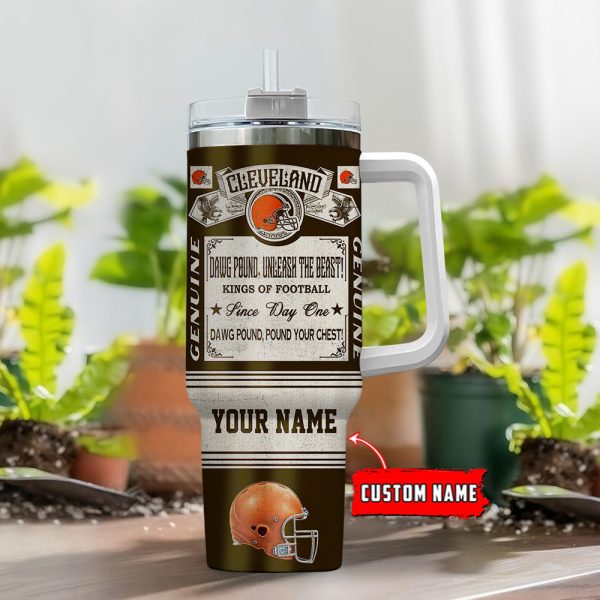 Cleveland Browns NFL Vintage Kings Of Football Custom Stanley Quencher 30oz-40oz Stainless Steel Tumbler Hot And Cold Tumbler - Image 2