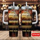 Cleveland Browns NFL Glitter Golden Logo Custom Stanley Quencher 30oz-40oz Stainless Steel Tumbler Hot And Cold Tumbler