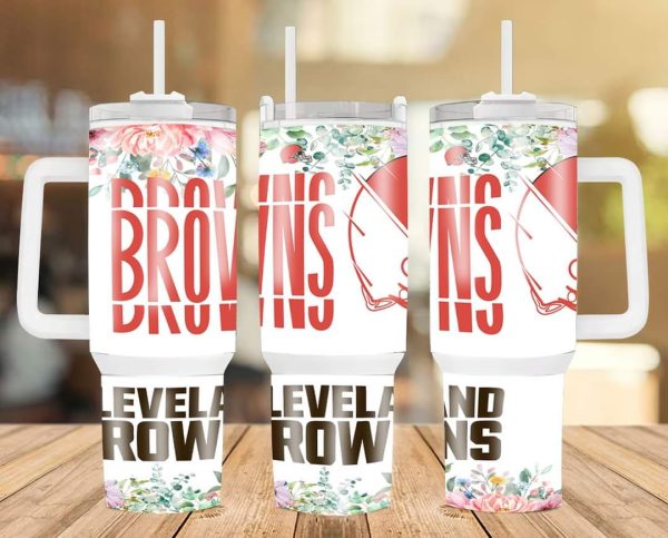 Cleveland Browns Floral NFL Custom Stanley Quencher 30oz-40oz Stainless Steel