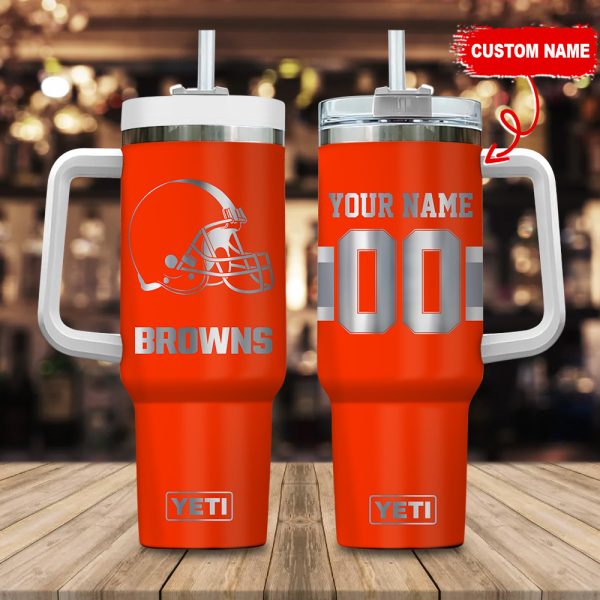 Cleveland Browns NFL Laser Engraved Effect Custom Stanley Quencher 30oz-40oz Stainless Steel Tumbler Hot And Cold Tumbler