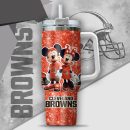 NFL Cleveland Browns Mickey And Minnie Couple Custom Stanley Quencher 30oz-40oz Stainless Steel Tumbler Hot And Cold Tumbler