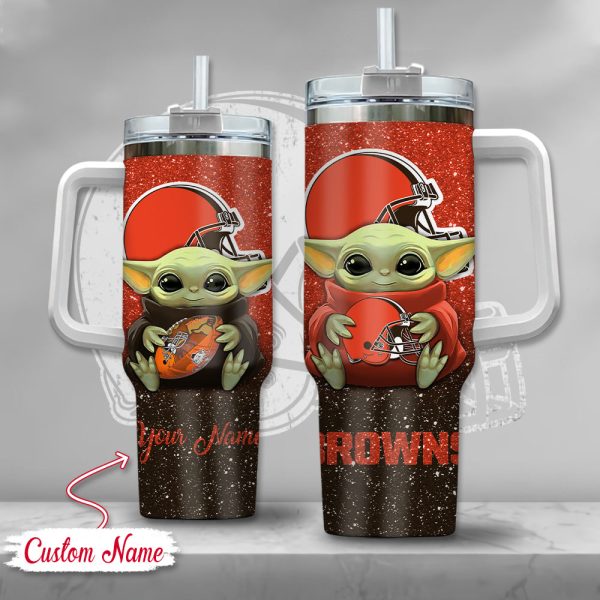 NFL Cleveland Browns Baby Yoda Custom Stanley Quencher 30oz-40oz Stainless Steel Tumbler Hot And Cold Tumbler