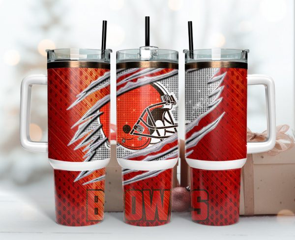 Cleveland Browns NFL Bling Effect Custom Stanley Quencher 30oz-40oz Stainless Steel Tumbler Hot And Cold Tumbler