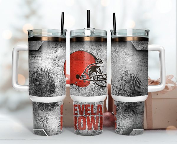 Cleveland Browns NFL Fingerprint Effect Custom Stanley Quencher 30oz-40oz Stainless Steel Tumbler Hot And Cold Tumbler