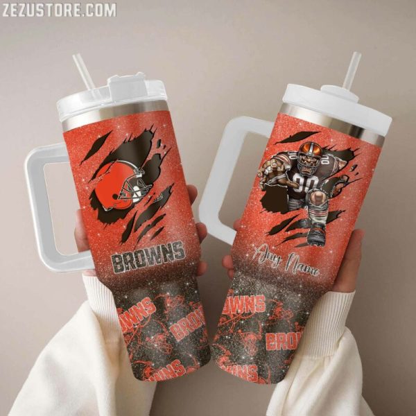Cleveland Browns NFL Glitter Custom Stanley Quencher 30oz-40oz Stainless Steel Tumbler Hot And Cold Tumbler