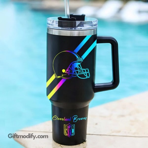 Cleveland Browns NFL Hologram Logo Custom Stanley Quencher 30oz-40oz Stainless Steel Tumbler Hot And Cold Tumbler - Image 2