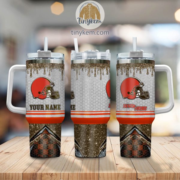 Cleveland Browns Glitter NFL Custom Stanley Quencher 30oz-40oz Stainless Steel Tumbler Hot And Cold Tumbler - Image 2