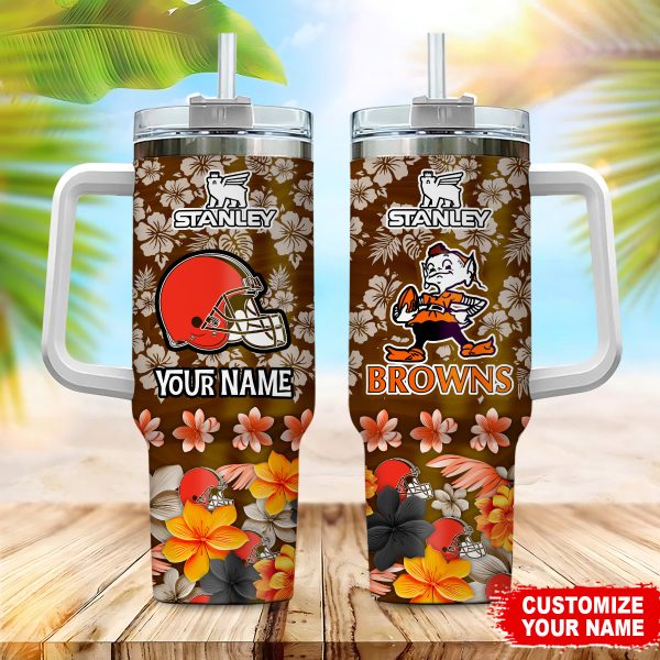 Cleveland Browns NFL Tropical Floral Custom Stanley Quencher 30oz-40oz Stainless Steel