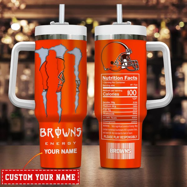 Cleveland Browns NFL Energy Nutrition Facts Custom Stanley Quencher 30oz-40oz Stainless Steel Tumbler Hot And Cold Tumbler