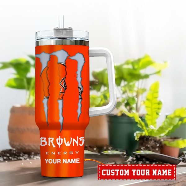 Cleveland Browns NFL Energy Nutrition Facts Custom Stanley Quencher 30oz-40oz Stainless Steel Tumbler Hot And Cold Tumbler - Image 2