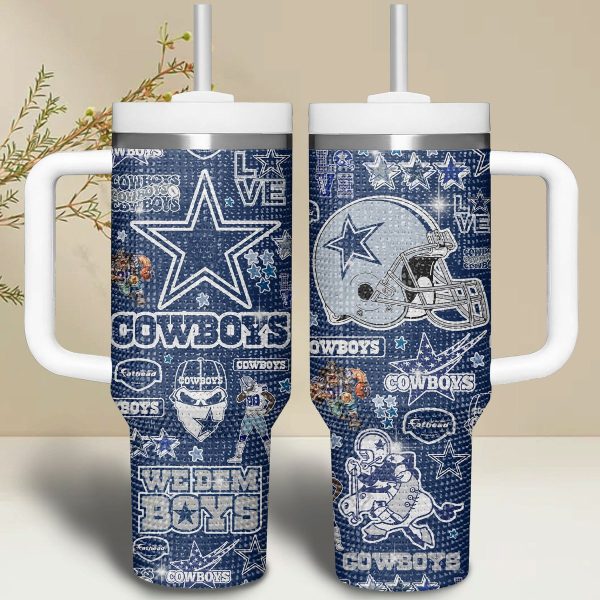 Dallas Cowboys Bling NFL Custom Stanley Quencher 30oz-40oz Stainless Steel Tumbler