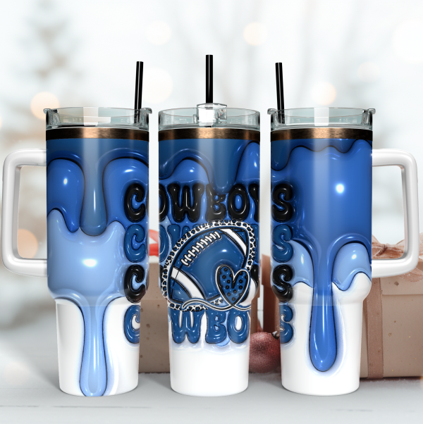 Dallas Cowboys NFL 3D Inflated Puff Effect Custom Stanley Quencher 30oz-40oz Stainless Steel Tumbler Hot And Cold Tumbler