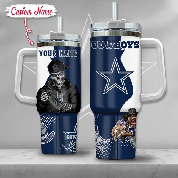 NFL Dallas Cowboys Gangster Skeleton Custom Stanley Quencher 30oz-40oz Stainless Steel Tumbler Hot And Cold Tumbler