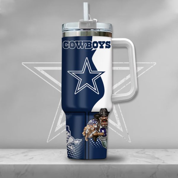 NFL Dallas Cowboys Gangster Skeleton Custom Stanley Quencher 30oz-40oz Stainless Steel Tumbler Hot And Cold Tumbler - Image 2