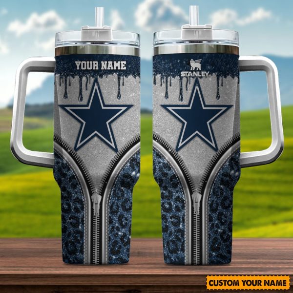 Dallas Cowboys NFL Glitter Leopard Print Custom Stanley Quencher 30oz-40oz Stainless Steel Tumbler Hot And Cold Tumbler