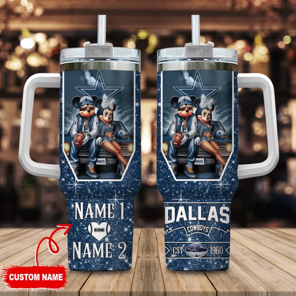 Dallas Cowboys NFL Mickey And Minnie Couple Custom Stanley Quencher 30oz-40oz Stainless Steel Tumbler Hot And Cold Tumbler