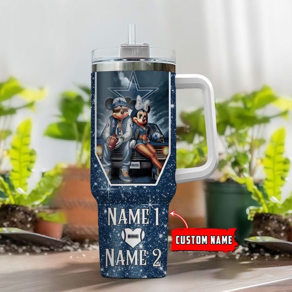Dallas Cowboys NFL Mickey And Minnie Couple Custom Stanley Quencher 30oz-40oz Stainless Steel Tumbler Hot And Cold Tumbler - Image 2