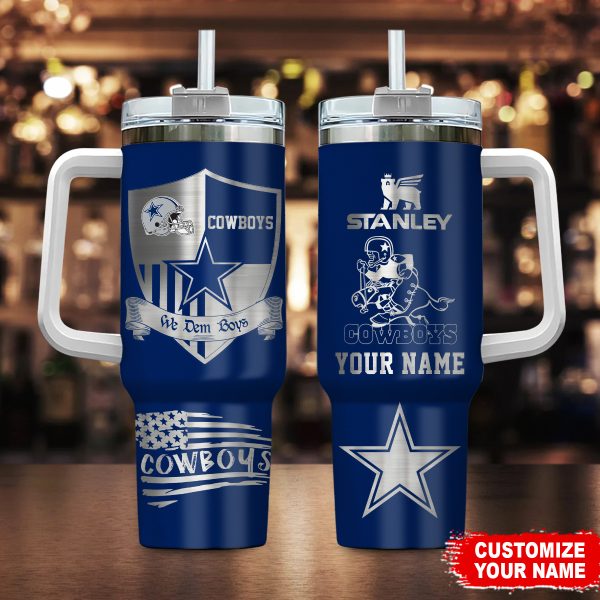 Dallas Cowboys NFL Silver Logo Custom Stanley Quencher 30oz-40oz Stainless Steel Tumbler Hot And Cold Tumbler