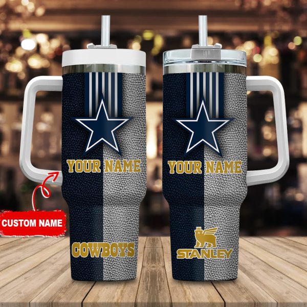 Dallas Cowboys NFL Leather Effect Custom Stanley Quencher 30oz-40oz Stainless Steel Tumbler Hot And Cold Tumbler