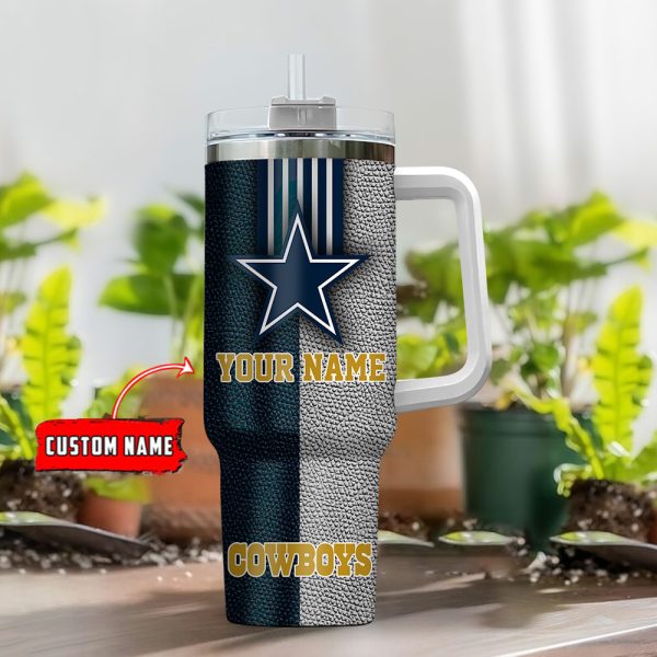 Dallas Cowboys NFL Leather Effect Custom Stanley Quencher 30oz-40oz Stainless Steel Tumbler Hot And Cold Tumbler - Image 2