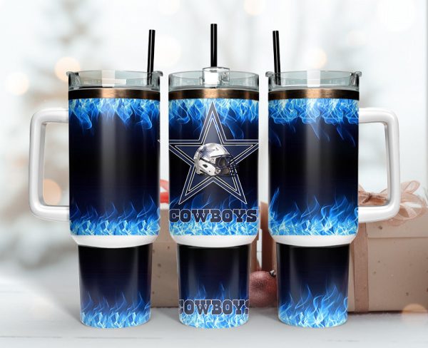Dallas Cowboys NFL Fire Effect Custom Stanley Quencher 30oz-40oz Stainless Steel Tumbler Hot And Cold Tumbler