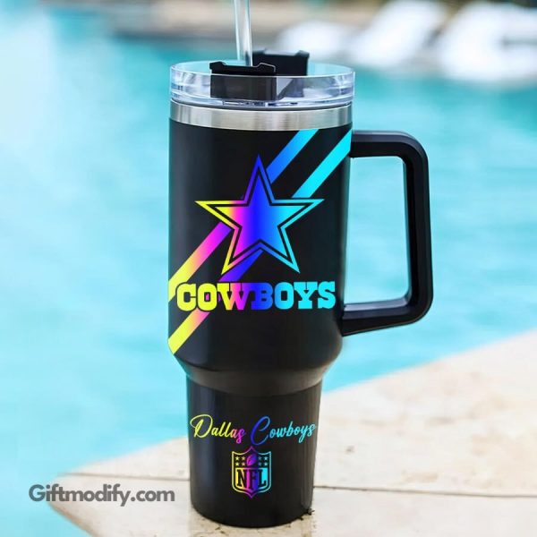 Dallas Cowboys NFL Hologram Logo Custom Stanley Quencher 30oz-40oz Stainless Steel Tumbler Hot And Cold Tumbler - Image 2