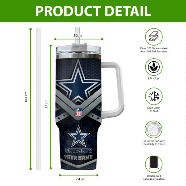 Dallas Cowboys NFL Custom Stanley Quencher 30oz-40oz Stainless Steel Tumbler Hot And Cold Tumbler - Image 2