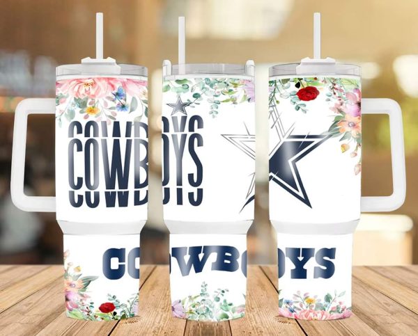 Dallas Cowboys Floral NFL Custom Stanley Quencher 30oz-40oz Stainless Steel