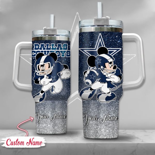 Dallas Cowboys NFL Mickey Mouse Glitter Custom Stanley Quencher 30oz-40oz Stainless Steel Tumbler Hot And Cold Tumbler