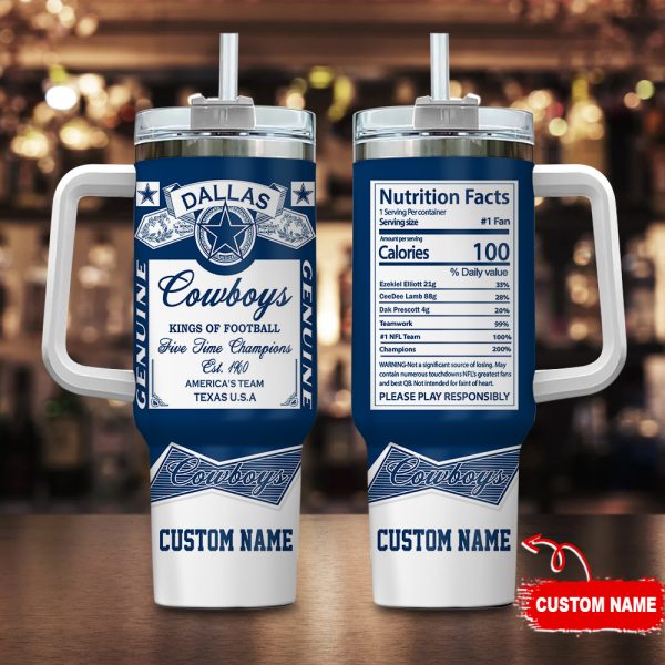 Dallas Cowboys NFL Nutrition Facts Custom Stanley Quencher 30oz-40oz Stainless Steel Tumbler Hot And Cold Tumbler