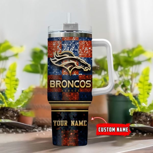 Denver Broncos NFL Glitter Golden Logo Custom Stanley Quencher 30oz-40oz Stainless Steel Tumbler Hot And Cold Tumbler - Image 2