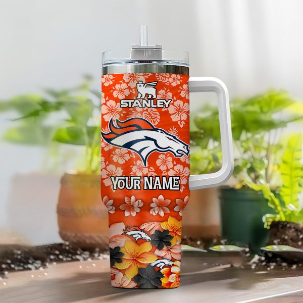 Denver Broncos NFL Tropical Floral Custom Stanley Quencher 30oz-40oz Stainless Steel - Image 2