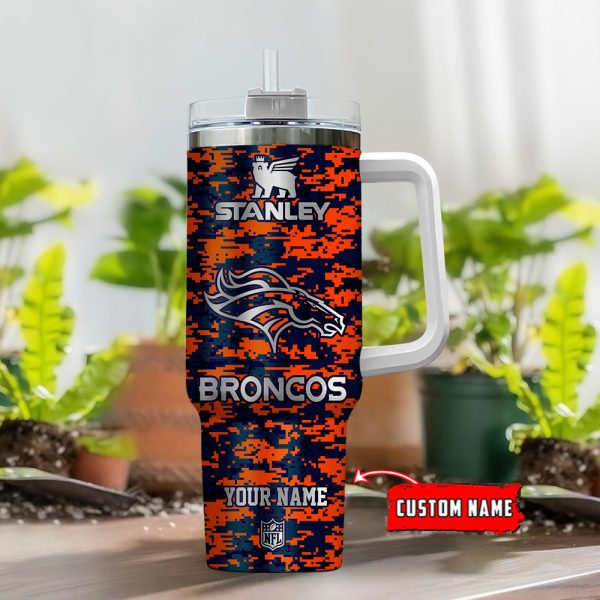 Denver Broncos NFL Camouflage Silver Logo Custom Stanley Quencher 30oz-40oz Stainless Steel Tumbler Hot And Cold Tumbler - Image 2