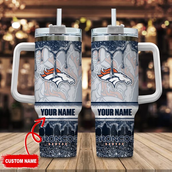 Denver Broncos NFL Glitter Custom Stanley Quencher 30oz-40oz Stainless Steel Tumbler Hot And Cold Tumbler