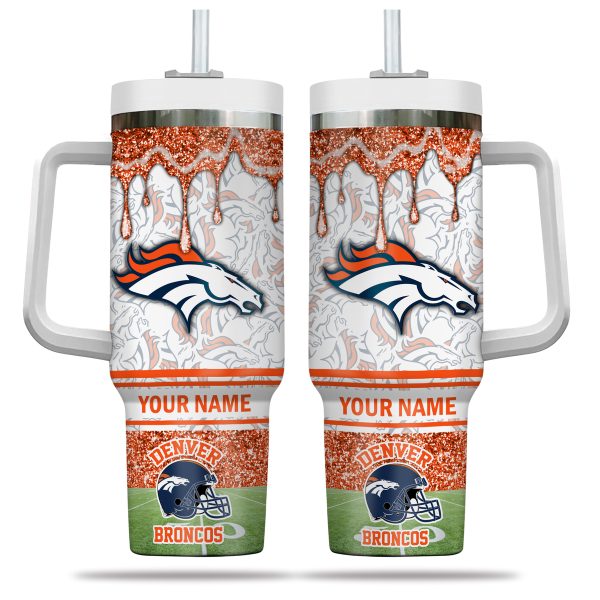 Denver Broncos NFL Glitter Custom Stanley Quencher 30oz-40oz Stainless Steel Tumbler Hot And Cold Tumbler - Image 2