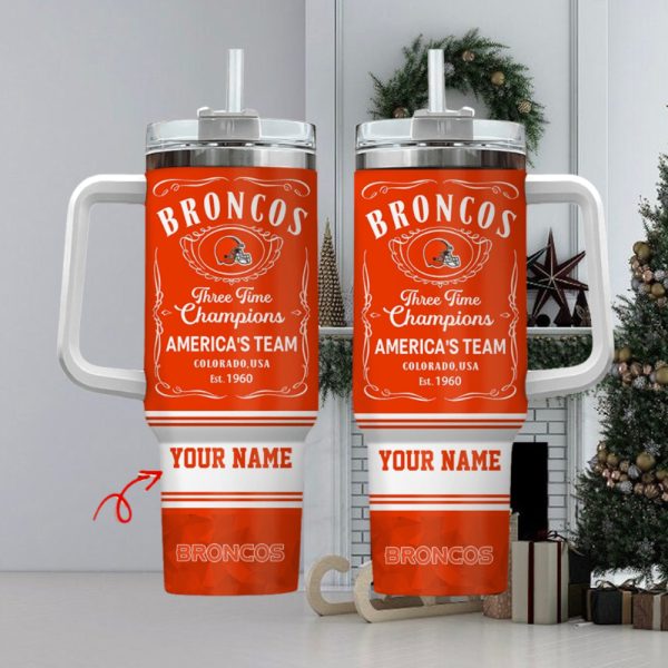 Denver Broncos NFL Custom Stanley Quencher 30oz-40oz Stainless Steel Tumbler Hot And Cold Tumbler - Image 2