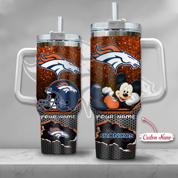 NFL Denver Broncos Mickey Mouse Custom Stanley Quencher 30oz-40oz Stainless Steel Tumbler Hot And Cold Tumbler
