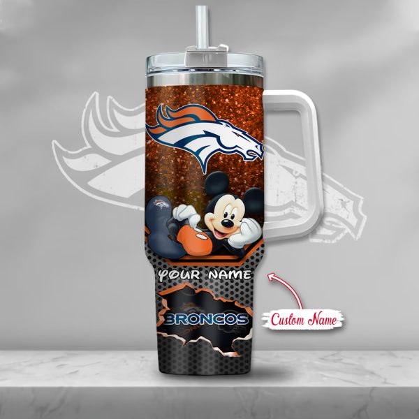 NFL Denver Broncos Mickey Mouse Custom Stanley Quencher 30oz-40oz Stainless Steel Tumbler Hot And Cold Tumbler - Image 2