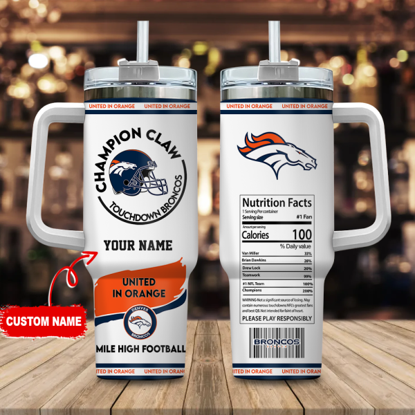 Denver Broncos NFL Champion Claw Custom Stanley Quencher 30oz-40oz Stainless Steel Tumbler Hot And Cold Tumbler