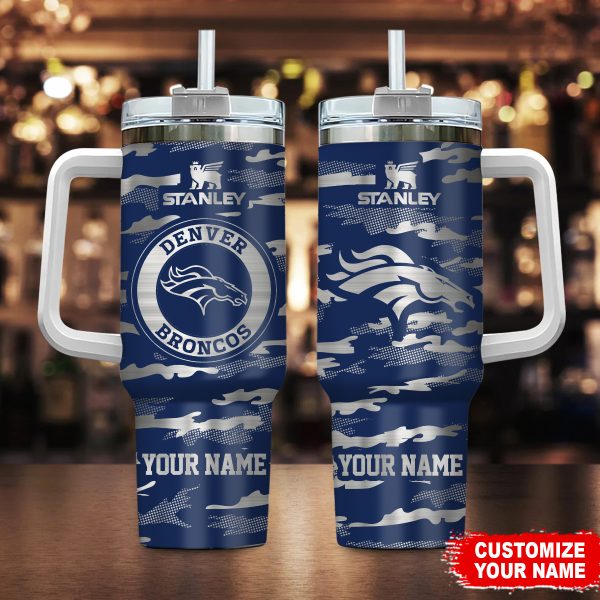 Denver Broncos NFL Camo Pattern Custom Stanley Quencher 30oz-40oz Stainless Steel Tumbler Hot And Cold Tumbler
